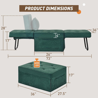 Convertible Sofa Bed, 4 in 1 Multi-Function Folding Ottoman Bed with Adjustable Backrest, Modern Pull Out Sleeper Chair for Living Room Apartment Office (Plus Beige, 36" Width-Large)