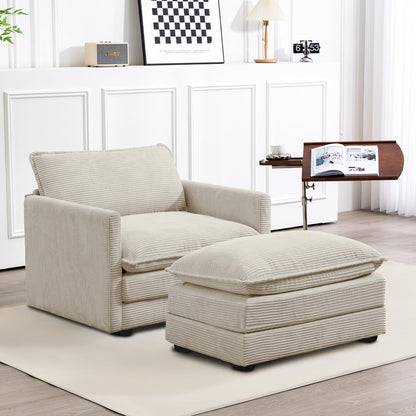 ROWHY Oversized Modular Sectional Sofa with Movable Ottoman, 112 Inch 4 Seat Modern Corduroy Sofa Set, Convertible L Shaped Couch for Living Room and Office, Beige