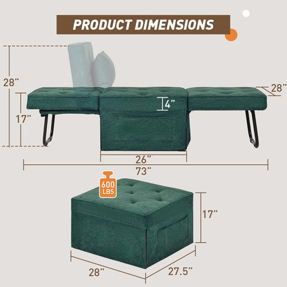 Convertible Sofa Bed, 4 in 1 Multi-Function Folding Ottoman Bed with Adjustable Backrest, Modern Pull Out Sleeper Chair for Living Room Apartment Office (Plus Beige, 36" Width-Large)