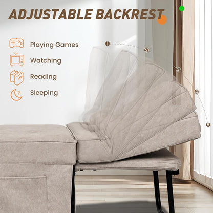 Convertible Sofa Bed, 4 in 1 Multi-Function Folding Ottoman Bed with Adjustable Backrest, Modern Pull Out Sleeper Chair for Living Room Apartment Office (Plus Beige, 36" Width-Large)