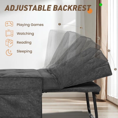Convertible Sofa Bed, 4 in 1 Multi-Function Folding Ottoman Bed with Adjustable Backrest, Modern Pull Out Sleeper Chair for Living Room Apartment Office (Plus Beige, 36" Width-Large)