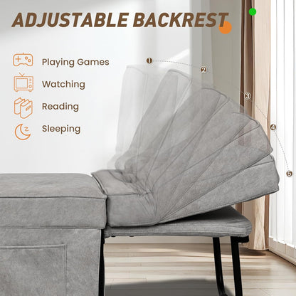 Convertible Sofa Bed, 4 in 1 Multi-Function Folding Ottoman Bed with Adjustable Backrest, Modern Pull Out Sleeper Chair for Living Room Apartment Office (Plus Beige, 36" Width-Large)