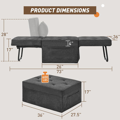Convertible Sofa Bed, 4 in 1 Multi-Function Folding Ottoman Bed with Adjustable Backrest, Modern Pull Out Sleeper Chair for Living Room Apartment Office (Plus Beige, 36" Width-Large)