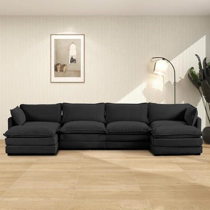 ROWHY Oversized Modular Sectional Sofa with Movable Ottoman, 112 Inch 4 Seat Modern Corduroy Sofa Set, Convertible L Shaped Couch for Living Room and Office, Beige