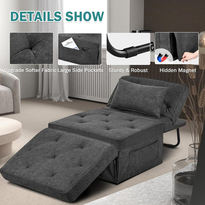 Convertible Sofa Bed, 4 in 1 Multi-Function Folding Ottoman Bed with Adjustable Backrest, Modern Pull Out Sleeper Chair for Living Room Apartment Office (Plus Beige, 36" Width-Large)