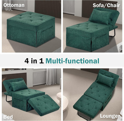 Convertible Sofa Bed, 4 in 1 Multi-Function Folding Ottoman Bed with Adjustable Backrest, Modern Pull Out Sleeper Chair for Living Room Apartment Office (Plus Beige, 36" Width-Large)