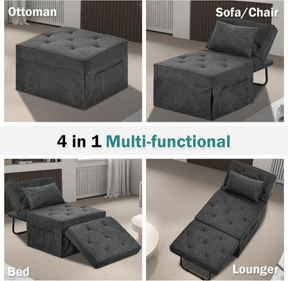 Convertible Sofa Bed, 4 in 1 Multi-Function Folding Ottoman Bed with Adjustable Backrest, Modern Pull Out Sleeper Chair for Living Room Apartment Office (Plus Beige, 36" Width-Large)