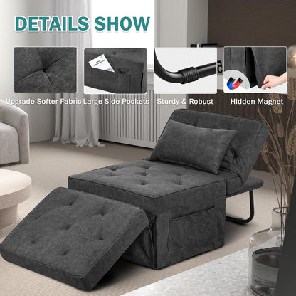 Convertible Sofa Bed, 4 in 1 Multi-Function Folding Ottoman Bed with Adjustable Backrest, Modern Pull Out Sleeper Chair for Living Room Apartment Office (Plus Beige, 36" Width-Large)