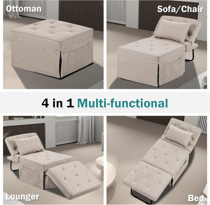 Convertible Sofa Bed, 4 in 1 Multi-Function Folding Ottoman Bed with Adjustable Backrest, Modern Pull Out Sleeper Chair for Living Room Apartment Office (Plus Beige, 36" Width-Large)