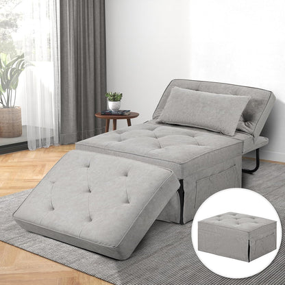 Convertible Sofa Bed, 4 in 1 Multi-Function Folding Ottoman Bed with Adjustable Backrest, Modern Pull Out Sleeper Chair for Living Room Apartment Office (Plus Beige, 36" Width-Large)